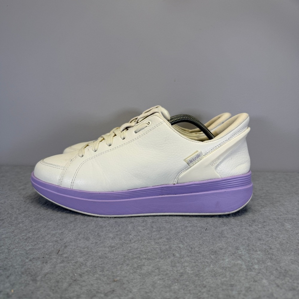 Kizik Prague Womens Shoes Size 9 White & Purple Leather Hands-Free Sneakers